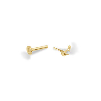 14 Carat Gold Horizon Tragus, Solid Gold Labret Earring, 4 of 6