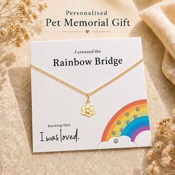 Personalised Dog Memorial Necklace Rainbow Bridge Paw Print Pendant, 9 of 9