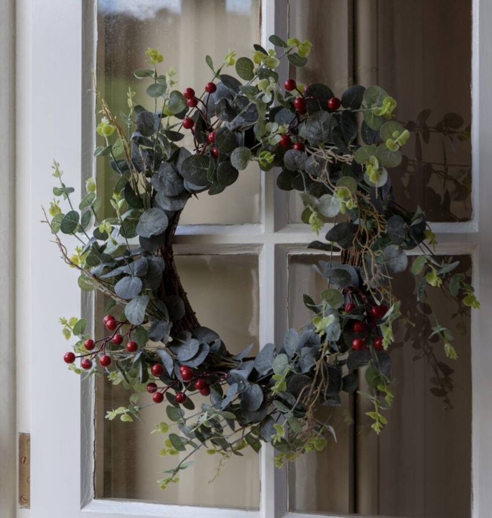 Red Berry And Eucalyptus Faux Wreath, 1 of 4