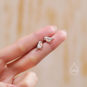 Sterling Silver Tiny Baby Robin Bird Stud Earrings, 2 of 12