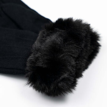 Cosy Jet Black Gloves With Faux Fur Cuff, 3 of 6