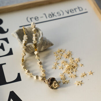 Cream Geometric Beaded Necklace With Natural Spiral Shell Pendant, 5 of 5