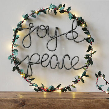 Joy And Peace Holly Fairy Light Wreath, 2 of 3