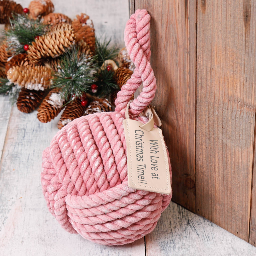 white, pink and blue jute rope door stop by dibor