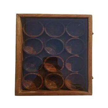 Wooden Handcrafted Spice Box 12 Round Compartments, 2 of 6