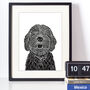 Cockapoo Dog Portrait Linocut Style Art Print, thumbnail 3 of 4