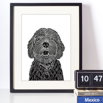 Cockapoo Dog Portrait Linocut Style Art Print, 3 of 4