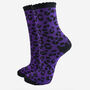 Women's Glitter Socks Purple Black Leopard Print, thumbnail 2 of 5