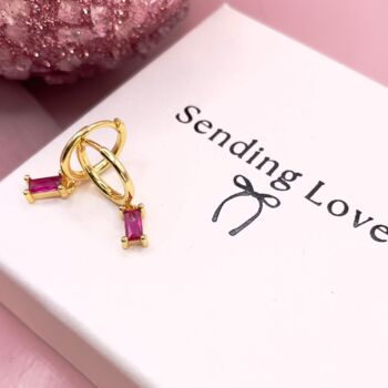 Ruby Baguette Hoop Earrings July Birthstone Gift For, 3 of 6