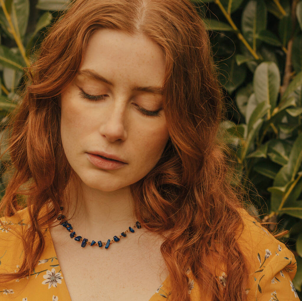 Gold Plate Lapis Lazuli Crystal Chip Necklace By Xander Kostroma