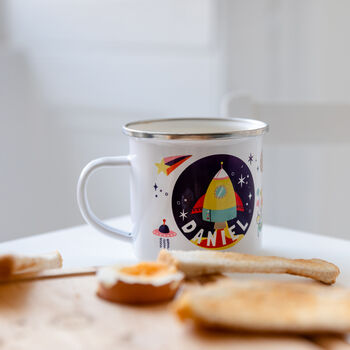 Personalised Space Toast Chopping Board And Enamel Mug, 3 of 4