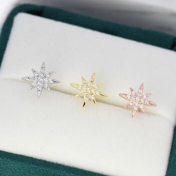 Sparkly Cz Starburst Stud Earrings In Sterling Silver, 3 of 11