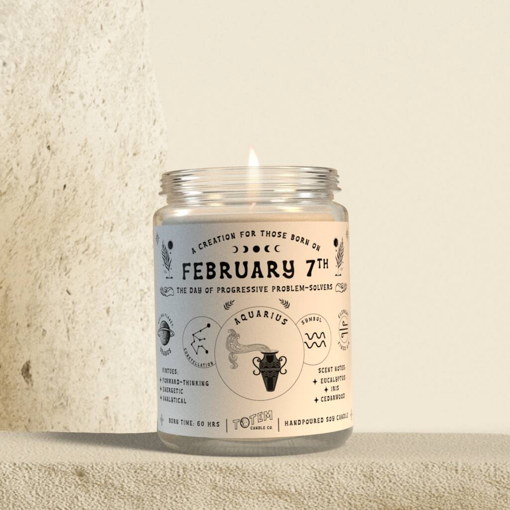 Aquarius Birth Date Zodiac Gift Candle By Totem Candle Co