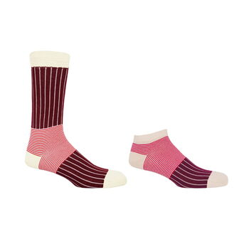 Oxford Stripe Burgundy Luxury Crew And Trainer Men Socks, 2 of 5