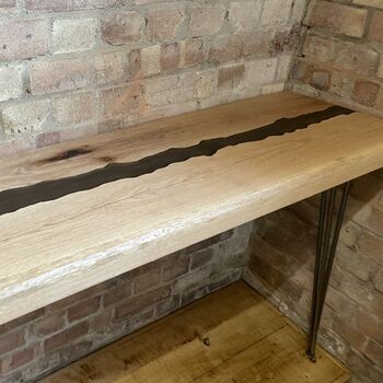Oak Resin River Console Table With Hairpin Legs, 10 of 12