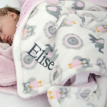 Personalised Pink Elephant And Owl Blanket, 3 of 6