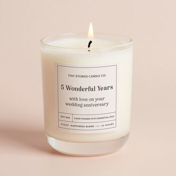 Five Year Wedding Anniversary Gift Essential Oil Candle, 2 of 5