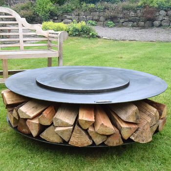 Fire Pit With Grill: Flat Ring Of Logs With BBQ Rack, 6 of 10