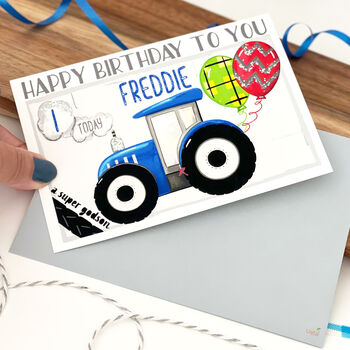 Personalised Blue Tractor Age Birthday Card, 2 of 12