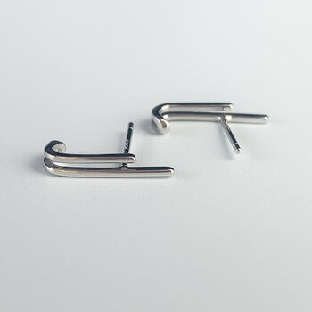 Sterling Silver Bar Cuff Stud Earrings, 2 of 6