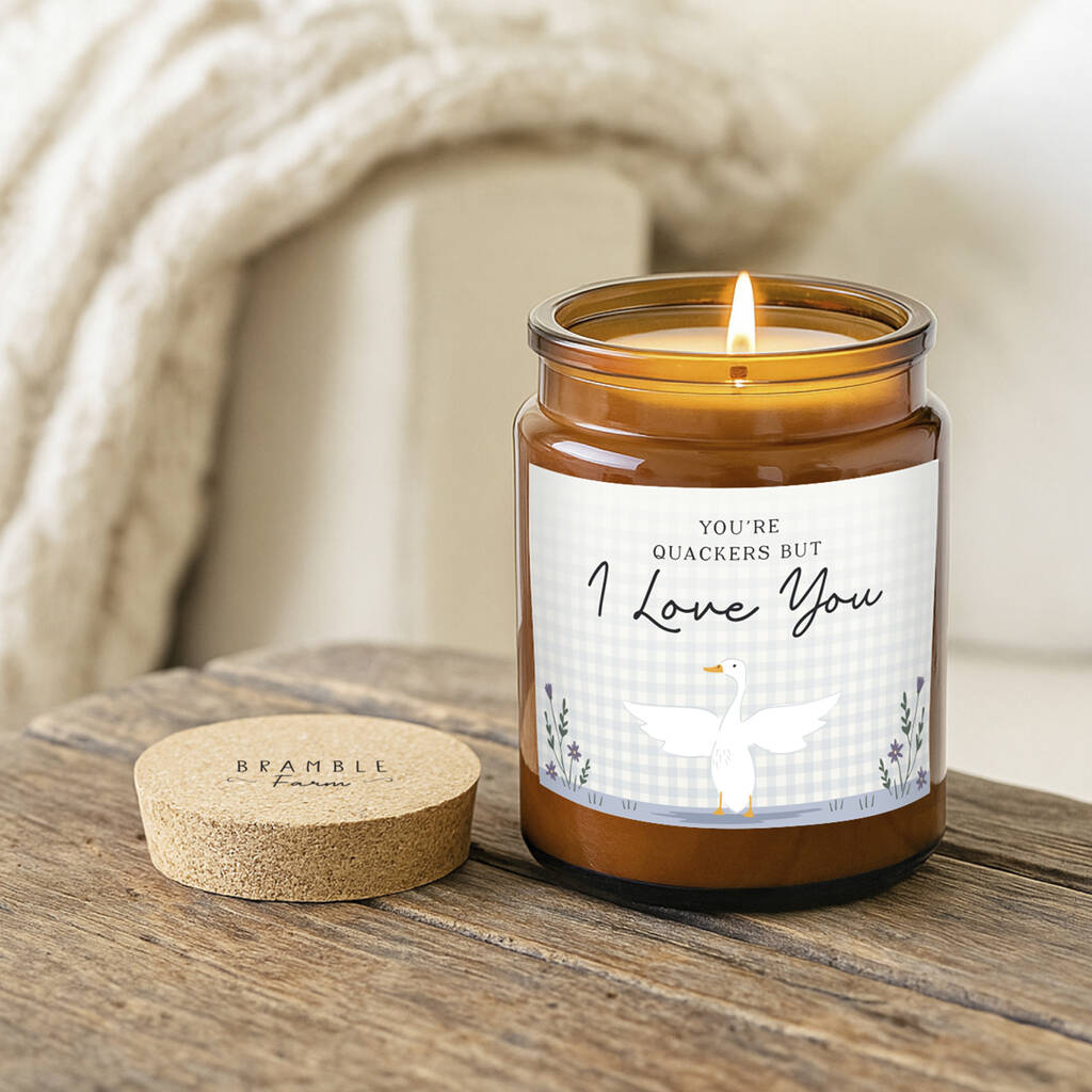 Brown Jar Candle • 'You’re Quackers But I Love You” • Scented Candle • Country Home Décor • Duck • Friendship Gift • Gift For A Loved One, 1 of 2