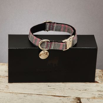 The Winchester Grey And Pink Checked Wool Dog Collar, 3 of 3