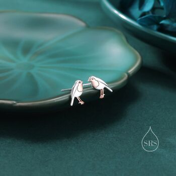 Dainty Robin Bird Stud Earrings In Sterling Silver, 3 of 12