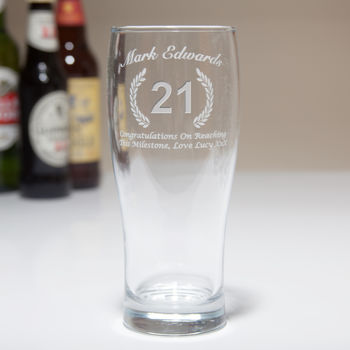 Personalised 21st Birthday Wreath Pint Glass In Box, 2 of 3