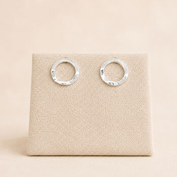Large Sterling Silver Hammered Karma Circle Stud Earrings, 3 of 9