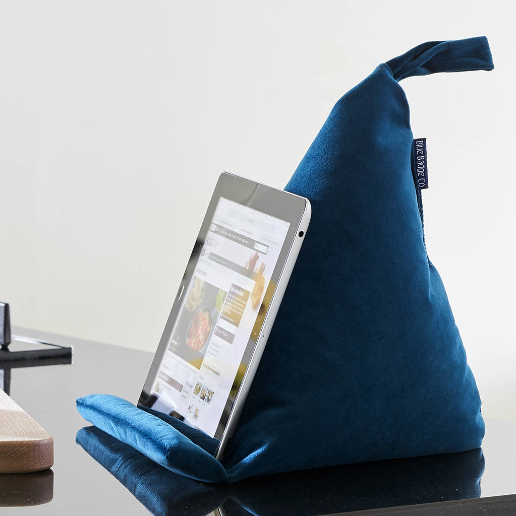 bean bag cushion tablet stand in variety of designs by blue badge co