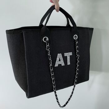 Personalised Black Large Chain Initial Tote Bag, 2 of 9