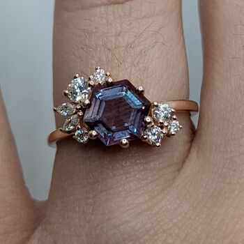 Alexandrite Solid Rose Gold Engagement Ring, 3 of 6