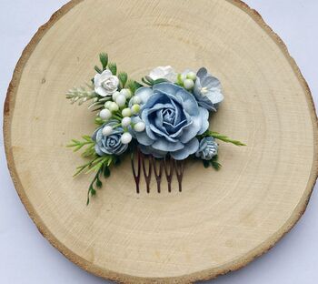 Dusty Blue And White Flower Hair Comb, 2 of 4