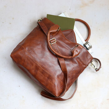 Classic Leather Tote Bag, Tan, 2 of 5