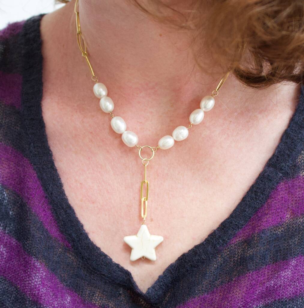 Celeste Star Mixed Chain And Pearl Gold Necklace, 1 of 3