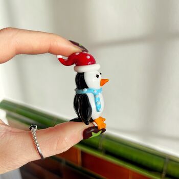 Hand Blown Tiny Glass Penguin With Santa Hat, 4 of 6