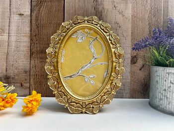 Gold Oval Butterfly Style Photo Picture Frame Holder 6x4 Freestanding, 7 of 7