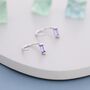 Sterling Silver Amethyst Purple Baguette Cut Cz Huggie Hoop Earrings, thumbnail 3 of 9