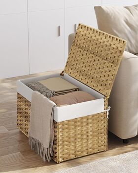Woven Storage Basket With Lid Blanket Bin, 4 of 8