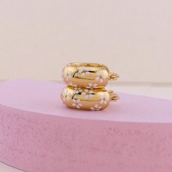 White Daisy Flower 18ct Gold Plated Huggie Hoop Earrings, 3 of 6