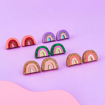 Rainbow Small Stud Earrings In Red Mirror, 3 of 4