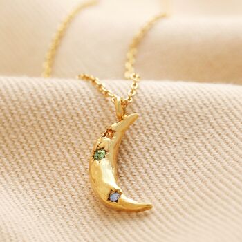 Crystal Crescent Moon Hammered Pendant Necklace, 3 of 11
