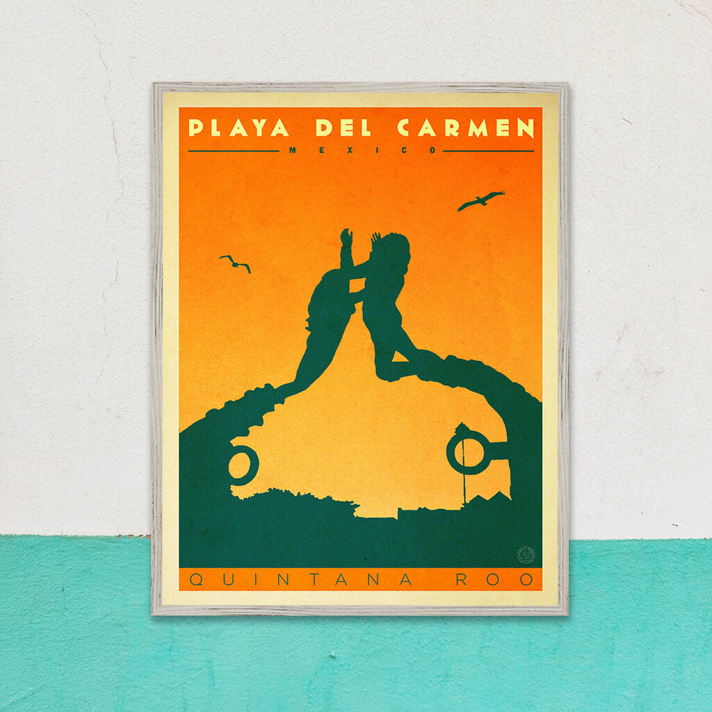 playa del carmen vintage travel poster