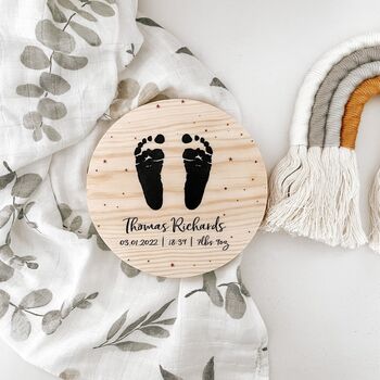 Baby Hand Foot Print Wooden Plaque Keepsake, 4 of 6