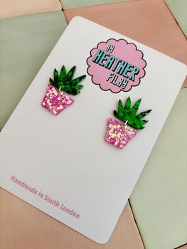 House Plant Glitter Earrings / Plant Lover Gift / Botanical Statement Jewellery / Cute Garden Accessories, 3 of 5