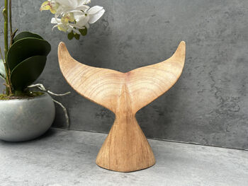 Hand Carved 19cm Diving Whale Tail Wooden Ornament Gift, 9 of 12