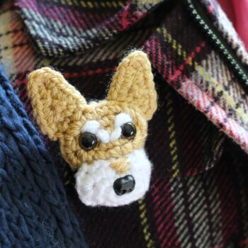 Personalised Crochet Dog Face Brooch Letterbox Gift, 2 of 9