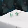 Emerald Green Cz Flower Stud Earrings Sterling Silver, thumbnail 2 of 10