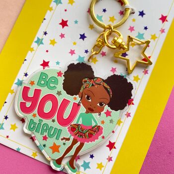 Be You Tiful Black Girl Keyring/ Bag Charm, 2 of 4