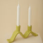 Handmade Chartreuse Wavy Ceramic Candelabra For Two Candles, thumbnail 3 of 6
